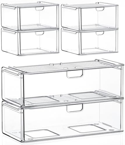 caktraie 6-Pack Acrylic Stackable Storage Drawers for Vanity, Desk