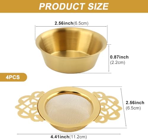 4 Pack Stainless Steel Tea Strainer Bowl, Fits 2.5-4 Inch Cup Mouth