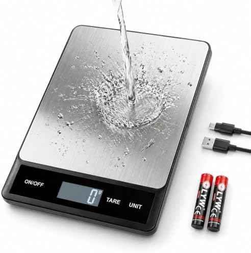 33LB/15KG Digital Kitchen Scale, USB Rechargeable Stainless Steel