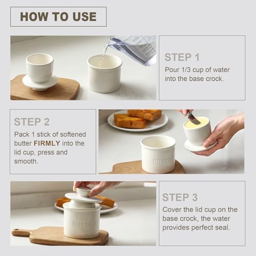 Butter Crock with Lid for Countertop - Ceramic French Butter Dish for