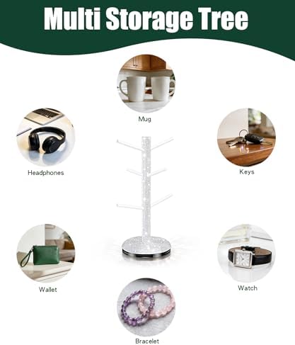 Bling Mug Holder Tree, 360° Rotation Coffee Cup Holder with 6 Hooks