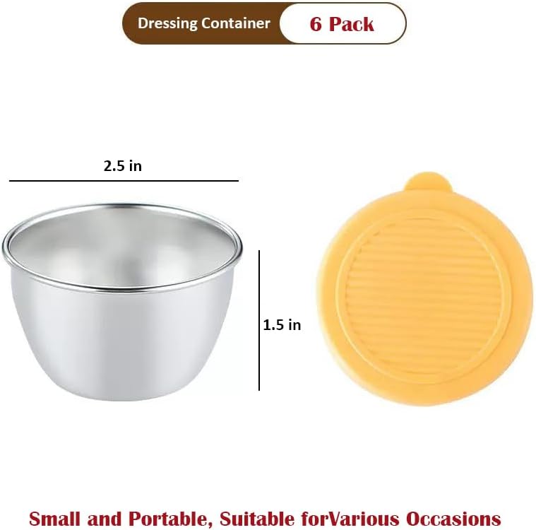 6 Pack Salad Dressing Container, 2oz 304 Stainless Steel Salad