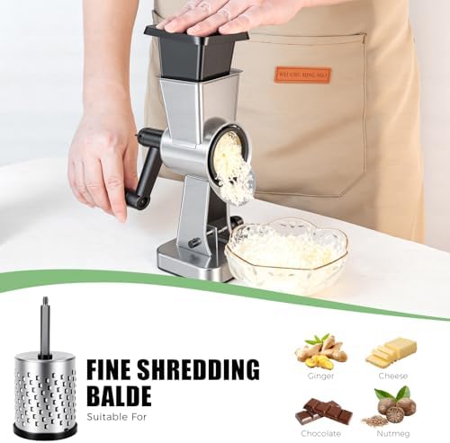 LHS Stainless Steel Rotary Cheese Grater, 3 Blades