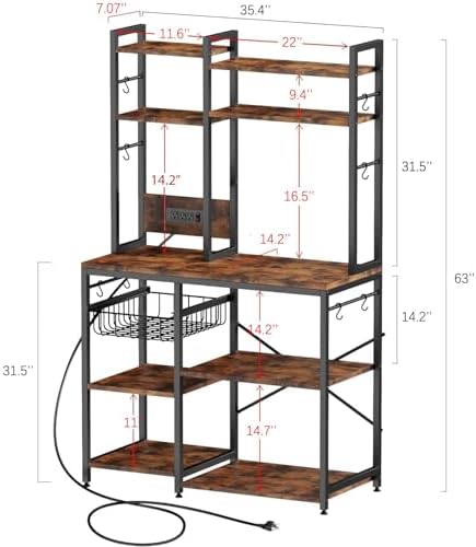 6-Tier Kitchen Microwave Bakers Rack with Power Outlet