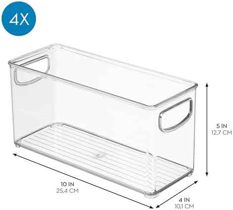 iDesign Slim Clear Plastic Stackable Storage Bin, Tall Narrow, 4-Pack