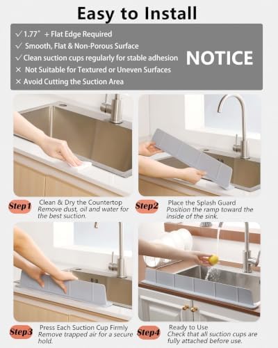 Silicone Sink Water Splash Guard 20" 28" with Strong Suction Cups