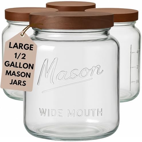 Kitchentoolz Half Gallon Glass Mason Jars with Airtight Push to Close