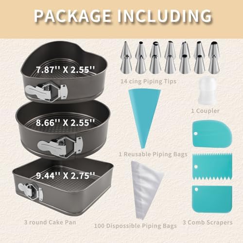 Springform Cake Pans Set 8, 9,10 Inch Heart Pan Round Cake Pan Square