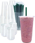 Cappatua [100 SETS] 32 oz Clear Plastic Cups with Lids and STRAWS