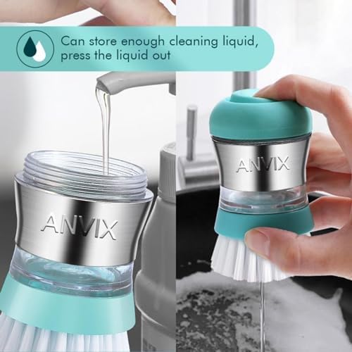 Soap Dispensing Palm Brush, Stainless Steel, Tiffany Blue