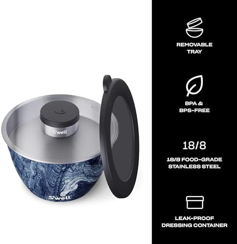 S’well Stainless Steel 64oz Salad Bowl Kit, Azurite Color, Includes