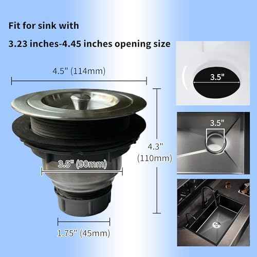 Kitchen Sink Drain Strainer Assembly, 3-1/2-Inch, 304 Stainless Steel
