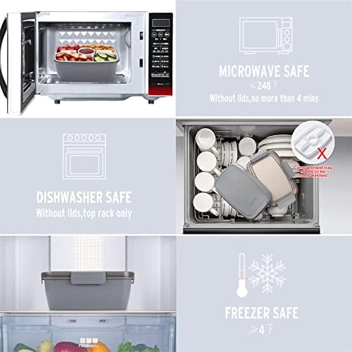 Freshmage Salad Lunch Container To Go, 68-oz Grey-XL, Leak-proof Lid