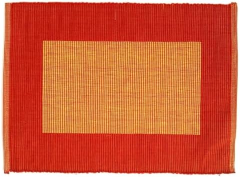 Cotton Placemats Set of 6, Burnt Orange Ribbed Table Mats