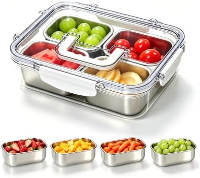 Snackle Box Container, Small Stainless Steel Snack Tray with Lid and