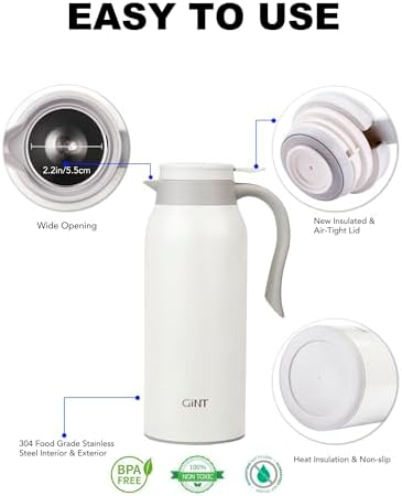 GiNT 51 Oz Stainless Steel Thermal Coffee Carafe, Double Walled Vacuum