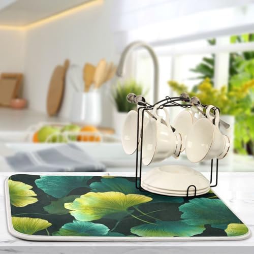 OTVEE Golden Foliage Art Dish Drying Mat for Kitchen Counter Absorbent