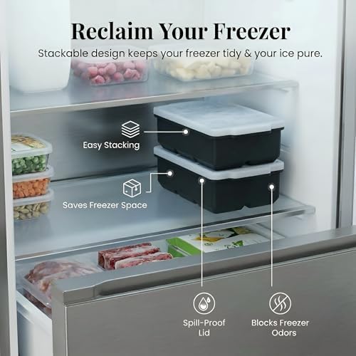 KitchFort® Large Silicone Ice Cube Tray (2-Pack) - 2" Big Ice Mold