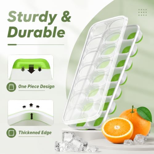 3-Pack Ice Cube Trays with Lids - 42-Cube Durable Silicone & Plastic