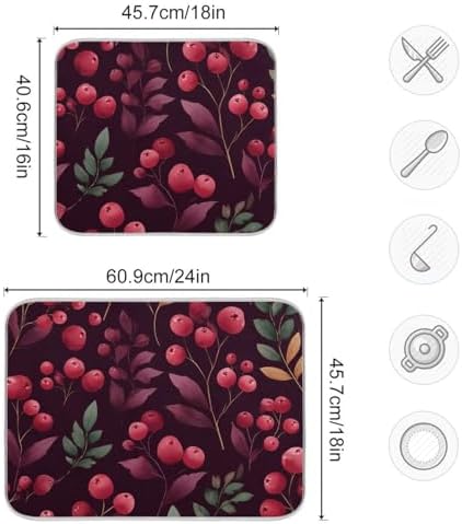 OTVEE Festive Berry Art Dish Drying Mat for Kitchen Counter Absorbent