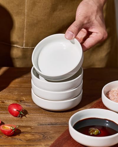 famiware Ceramic Soy Sauce Dish, 4oz Dipping Bowls Set of 6, White