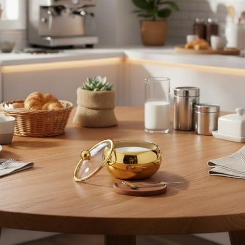 15OZ Sugar Bowl with Glass Lid and Spoon, Sugar Container of Coffee