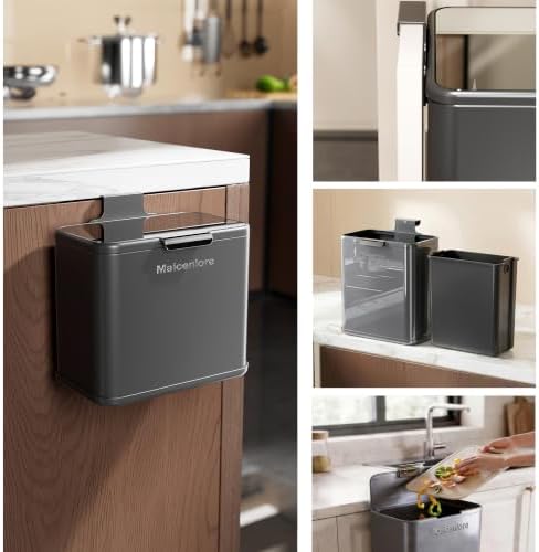 Stainless Steel Kitchen Hanging Trash Can with Lid (Grey S)