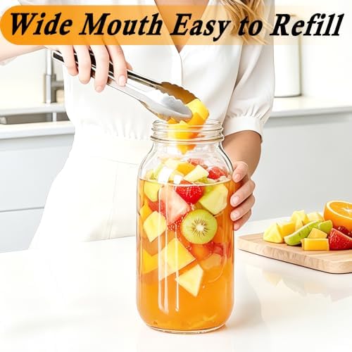 Mason Jar Pitcher 64 Oz With Pour Spout Lid Wide Mouth Glass Water