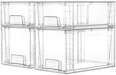 Vtopmart Clear Stackable Storage Drawers, 4 Pack