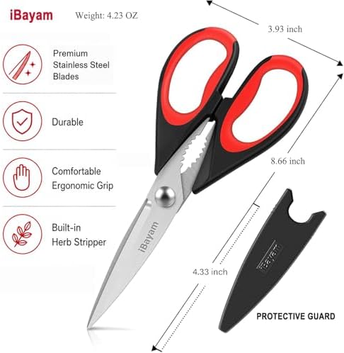 iBayam 3-Pack 8.7" Kitchen Scissors All Purpose Heavy Duty Shears