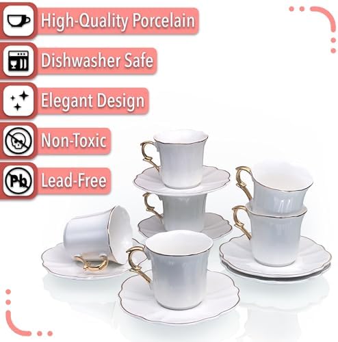 BTaT- Porcelain Espresso Cups Set, 3 oz, 6 Set, Small Coffee Mugs