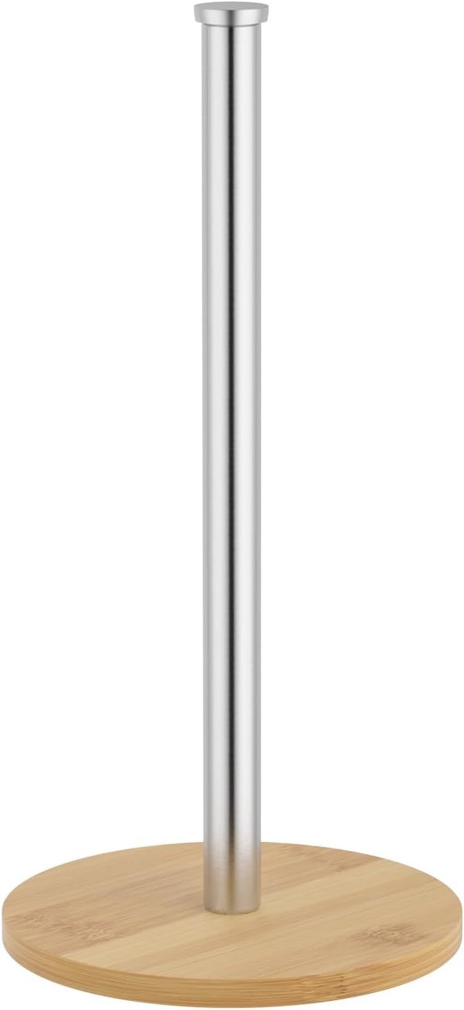 Wooden Paper Towel Holder Countertop, Non-Slip Base, Stainless Steel, by CHIKESI