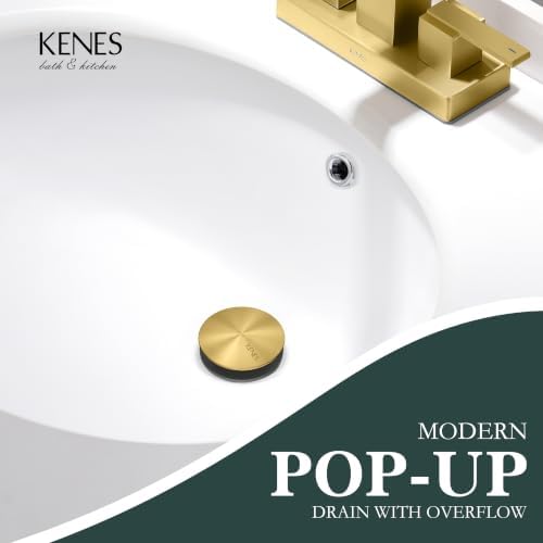 KENES Brushed Gold Pop Up Bathroom Sink Drain Assembly with Overflow