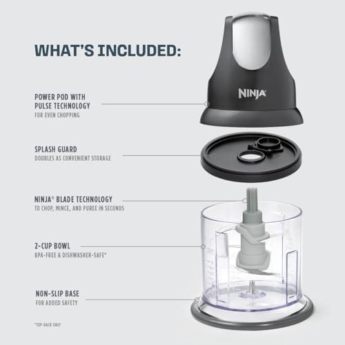 Ninja Express Chop Manual Food Processor, 16oz Bowl, Gray, NJ100GR