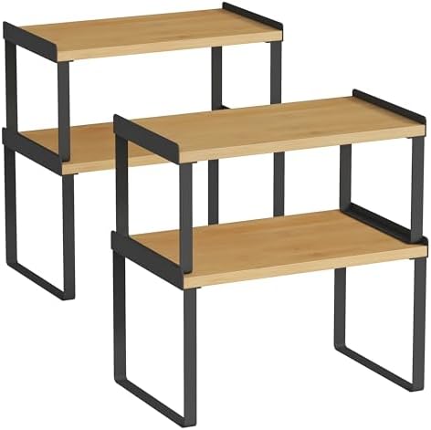 Goozii Cabinet Shelf Organizer Set of 4, Bamboo Wood