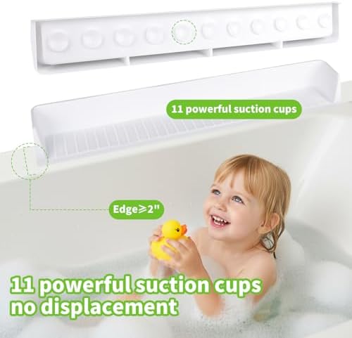 Bathtub Splash Guard for Tub Kids, 31 Inch White Bath Play Shelf