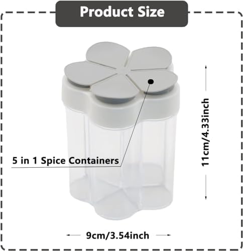 2 Pcs 5 in 1 Spice Containers, Multi-Spice Dispenser, Portable Travel