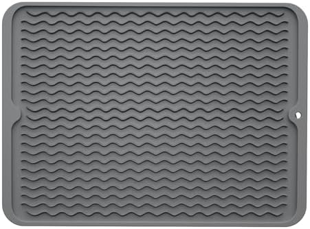 ZLR Silicone Dish Drying Mat for Kitchen Counter, 16"x12", Dark Gray