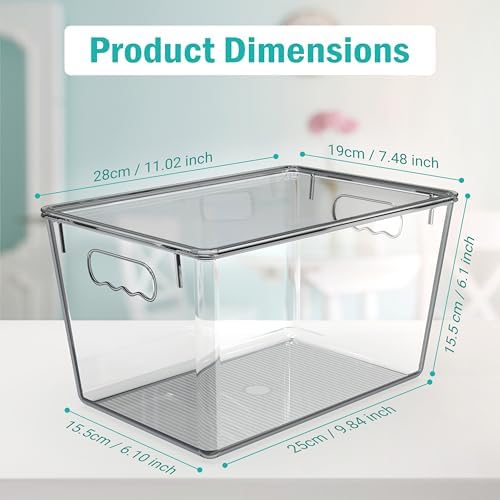 YAN & HIN 4 Pack Clear Storage Bins with Lids, Stackable Plastic