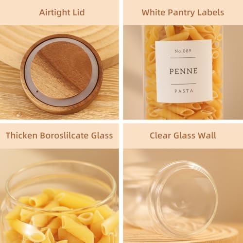 3 Pack Glass Canisters with Airtight Acacia Lids and 132 Kitchen