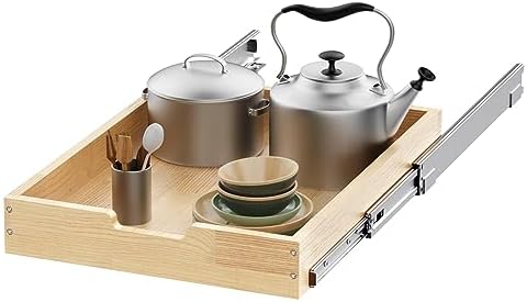 Sikarou Wood Pull Out Cabinet Organizer 14" W x 21" D, Heavy-Duty