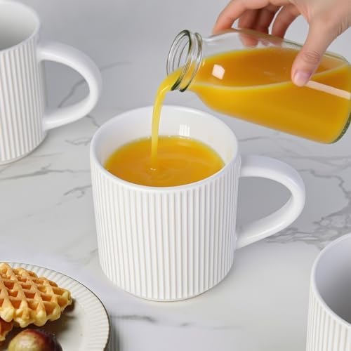 DeeCoo Matte White Coffee Mugs Set of 4, 12 Ounce Mug with Handles