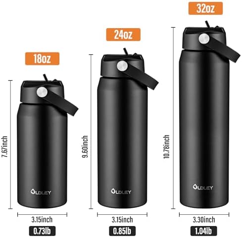 Oldley 24oz Insulated Water Bottle with Straw, Stainless Steel Water