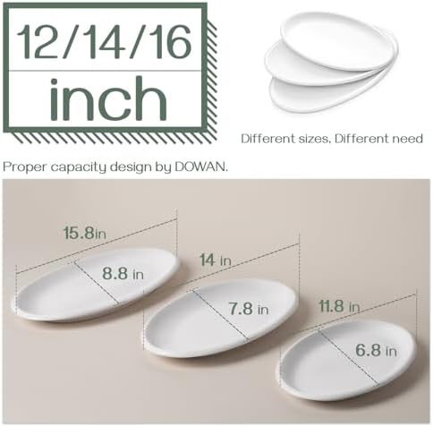 DOWAN Large Serving Platter, 16"/14"/12" Oval Platters Oven Safe, White Serving Plates for Wedding Decor, Ceramic Serving Dish for Entertaining Food, Set of 3