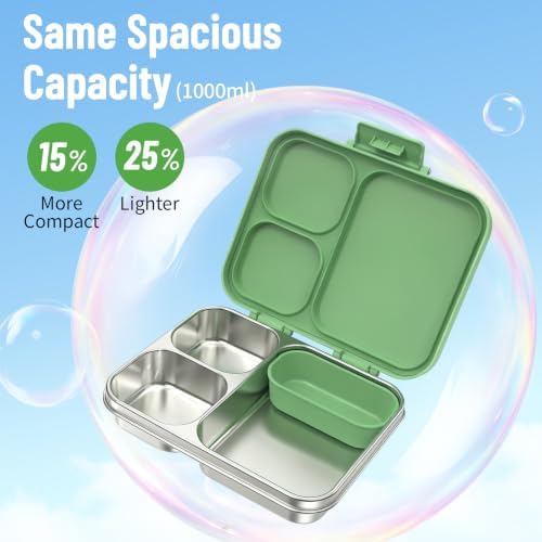 LOHASOK Stainless Steel Lunch Box, 34oz/1000ml, Green