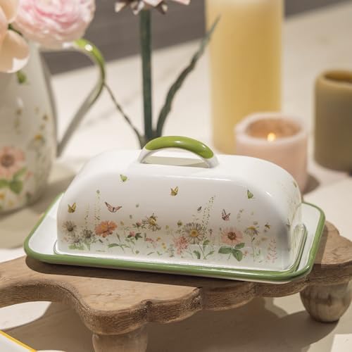 Enameled Farmhouse Vintage Butter Dish with Lid Durable Kitchen Food