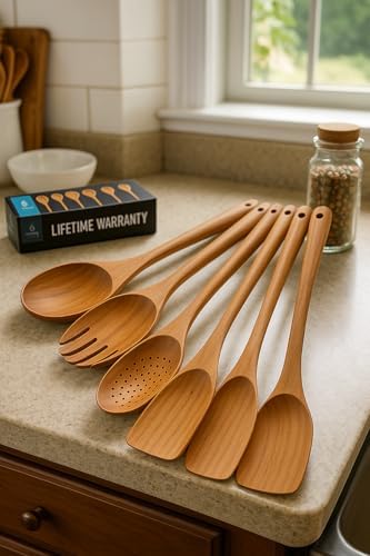 6-Piece Natural Teak Wood Cooking Utensil Set