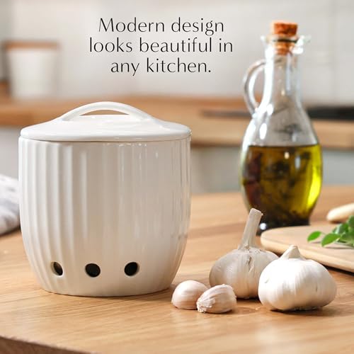 Ceramic Garlic Keeper - Upgraded Packaging! Dishwasher Safe Garlic