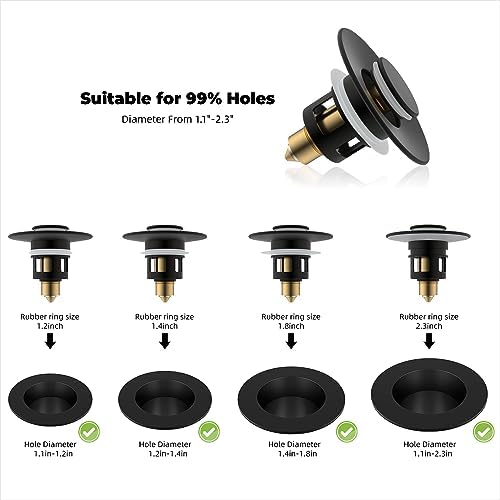 Hibbent All Metal Universal Bathroom Sink Stopper for 1.1''~2.3''