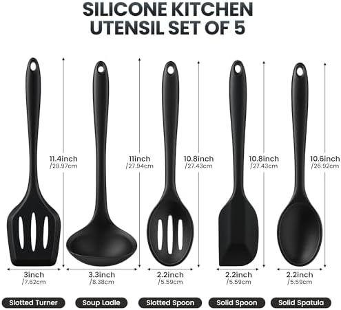 5PCS Silicone Kitchen Utensils Set, Non Stick Cooking Tools, Black